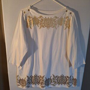 Jessica London WomensTunic Top White and Gold SZ 18/20 Side Slits
